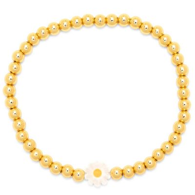 Pura Vida Daisy Ball Bead Stretch Gold Bracelet