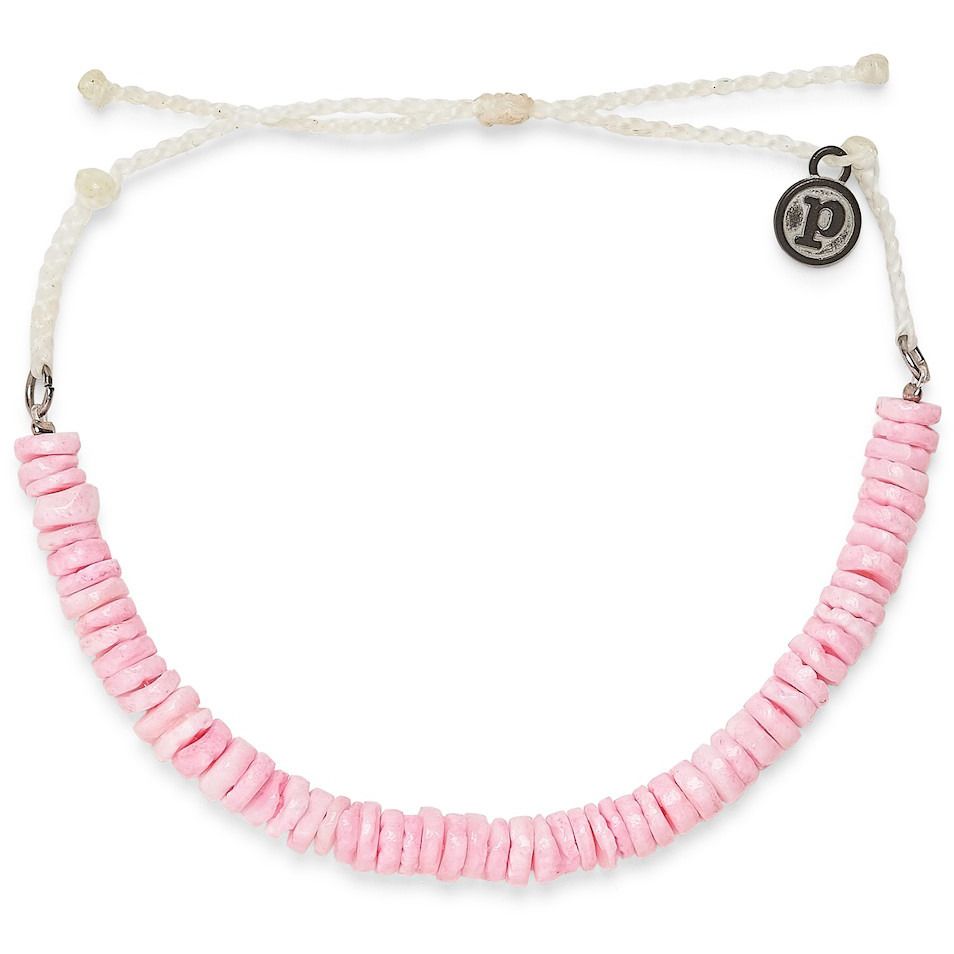 Pura Vida Pink Puka Shell Cord Natural Bracelet Silver